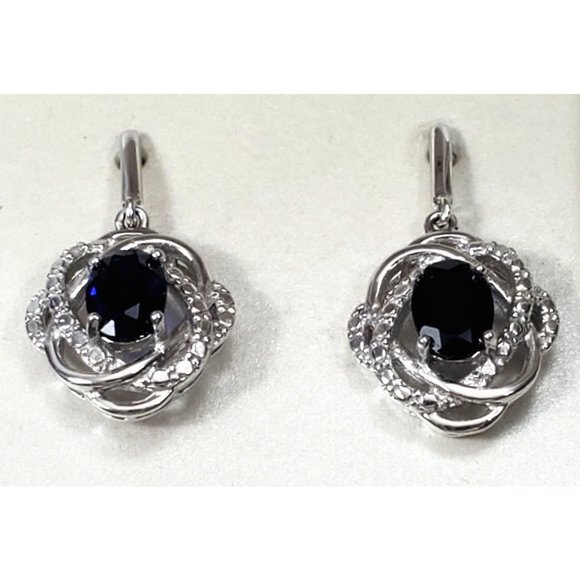 Sterling Lab-Created Blue & Green Sapphire Star Stud Earrings & 18" Necklace - Picture 4 of 12